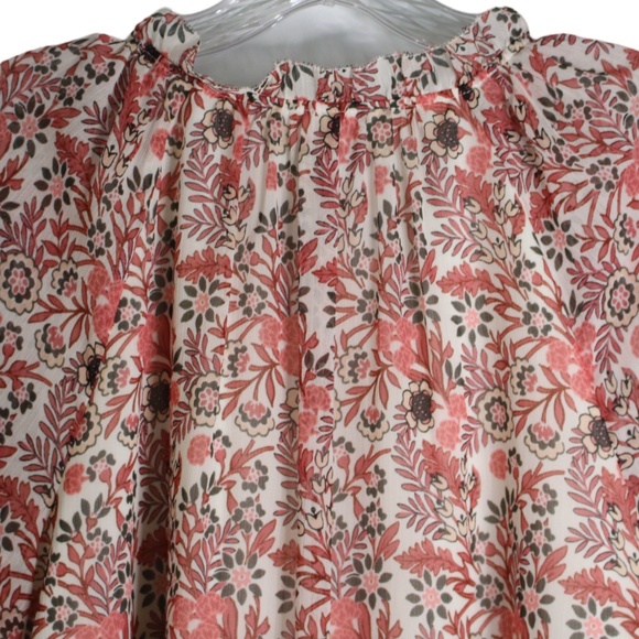 Talbots Medium Lined Floral Ruffle Tie Neck Blouse Peasant Sleeves - Picture 4 of 7